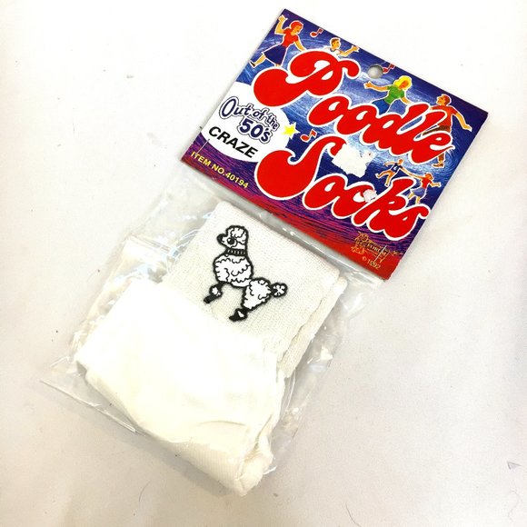 50’s White Poodle Socks w/ poodle patch NWT NOS - Picture 2 of 7